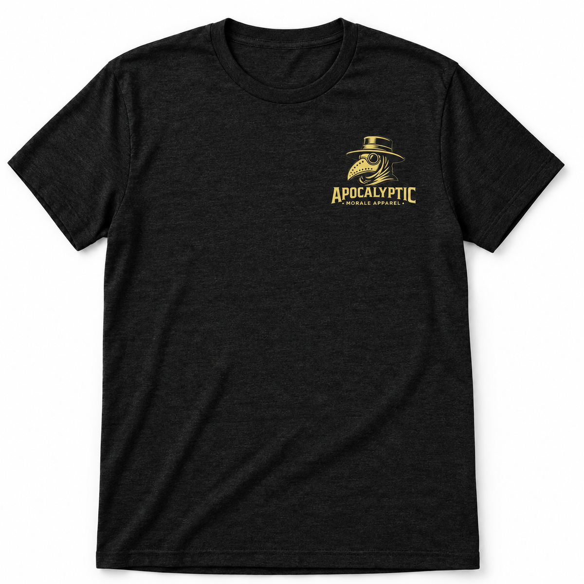 Egg Salad An American Original black USA-made triblend tee with yellow Apocalyptic Morale chest logo