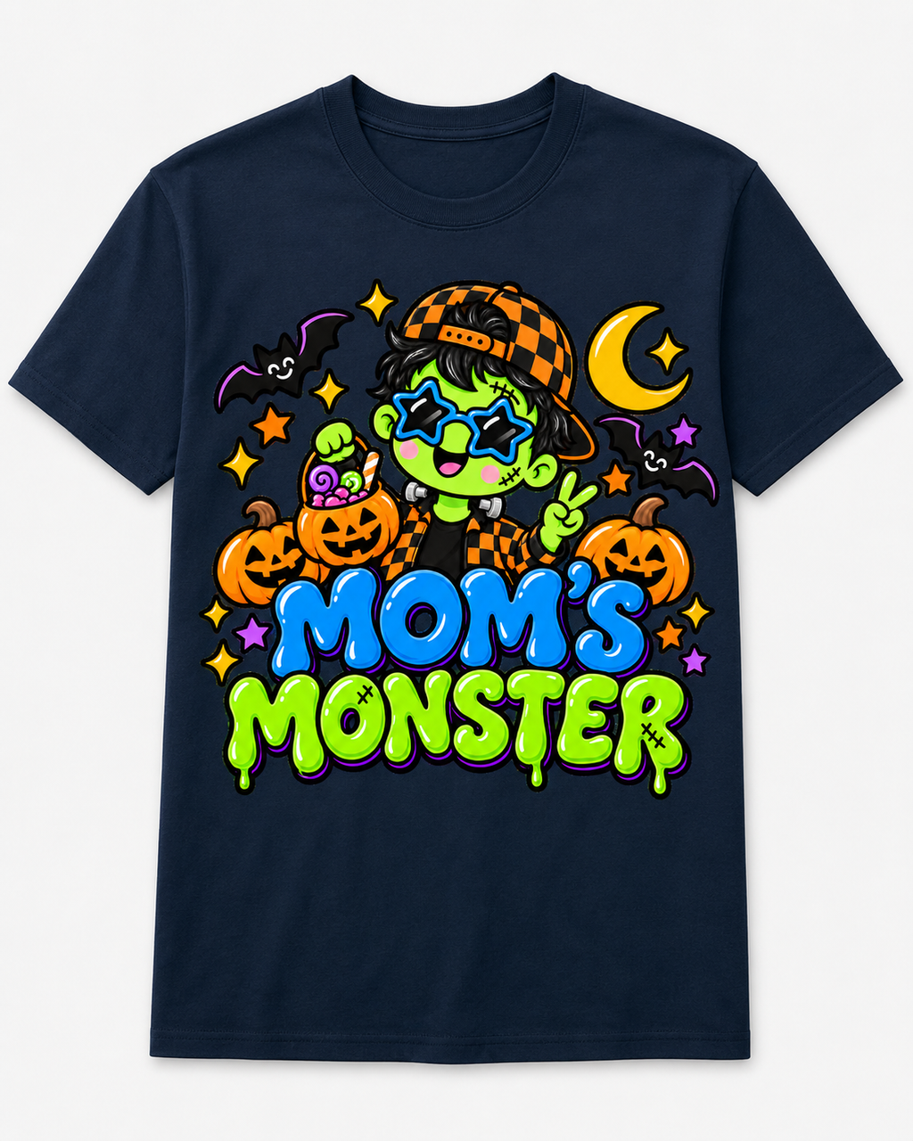 Monster Mom Halloween women's tee in deep navy
