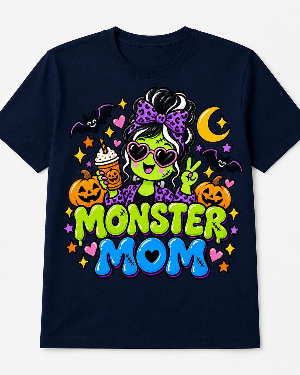 Mom's Monster Halloween toddler tee in deep navy