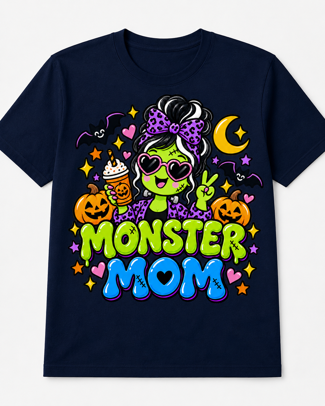 Mom's Monster Halloween toddler tee in deep navy