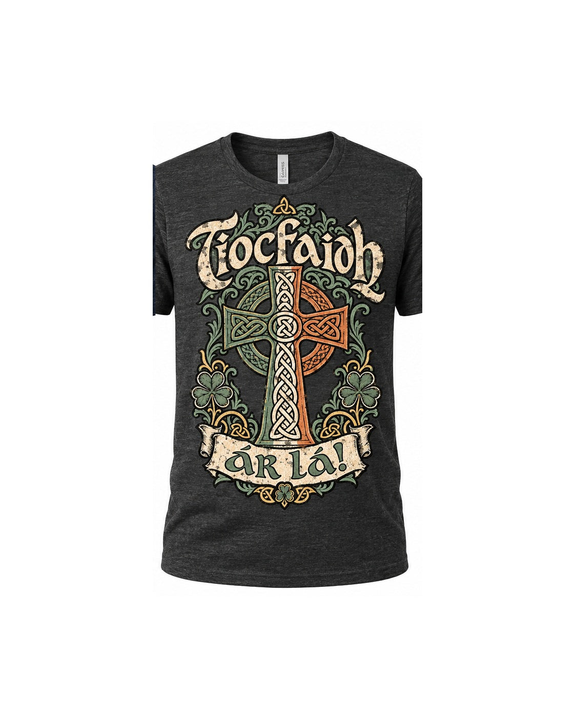 Charcoal Heather Tiocfaidh ár lá Celtic cross shirt