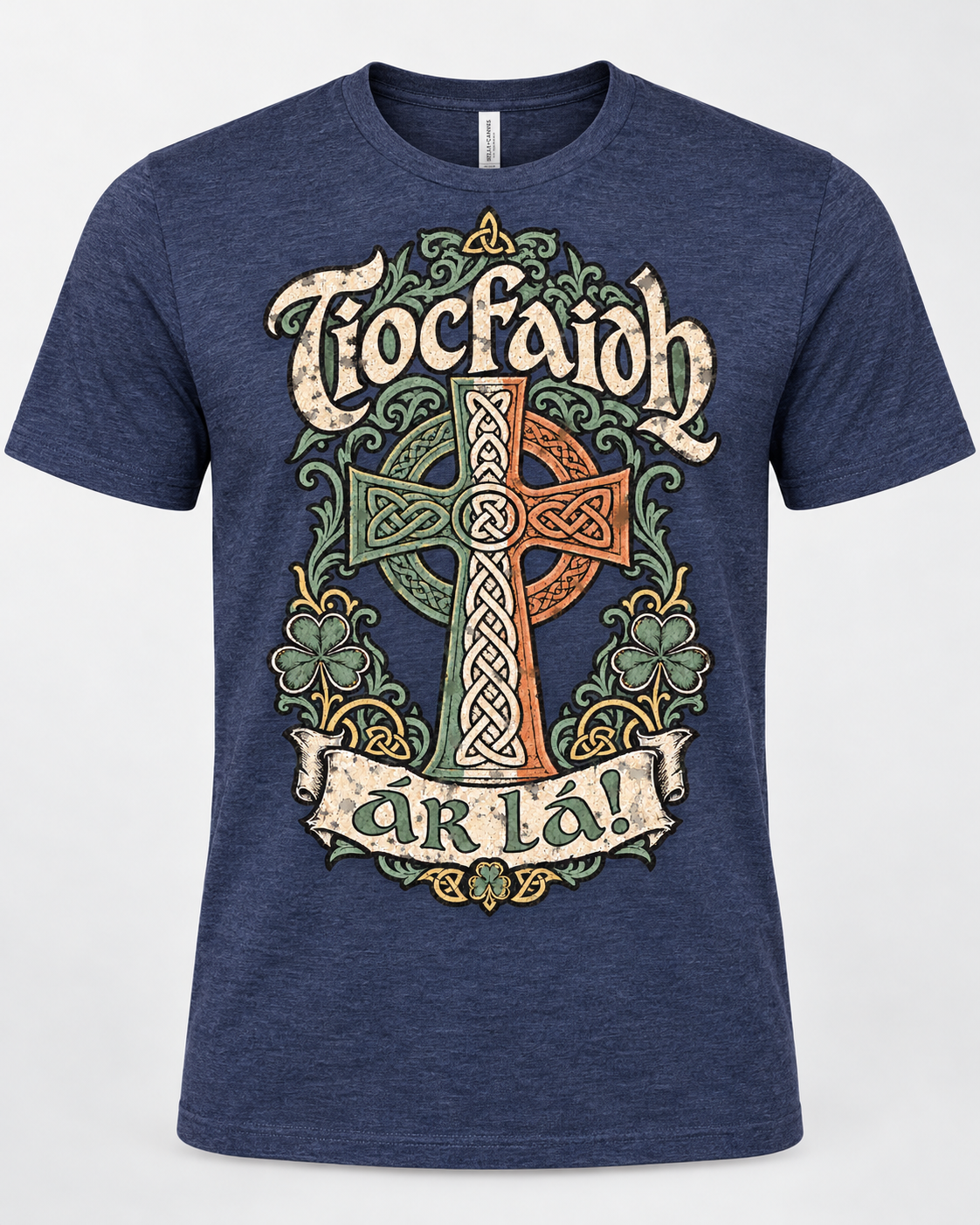 Navy Tiocfaidh ár lá Celtic cross shirt