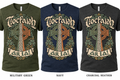 Tiocfaidh ár lá Celtic cross shirts in Military Green, Navy and Charcoal Heather