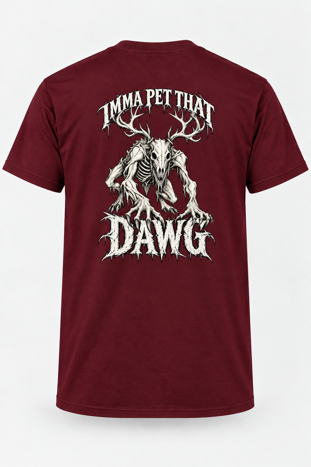 Oxblood Wendigo tee back with crawling Wendigo graphic