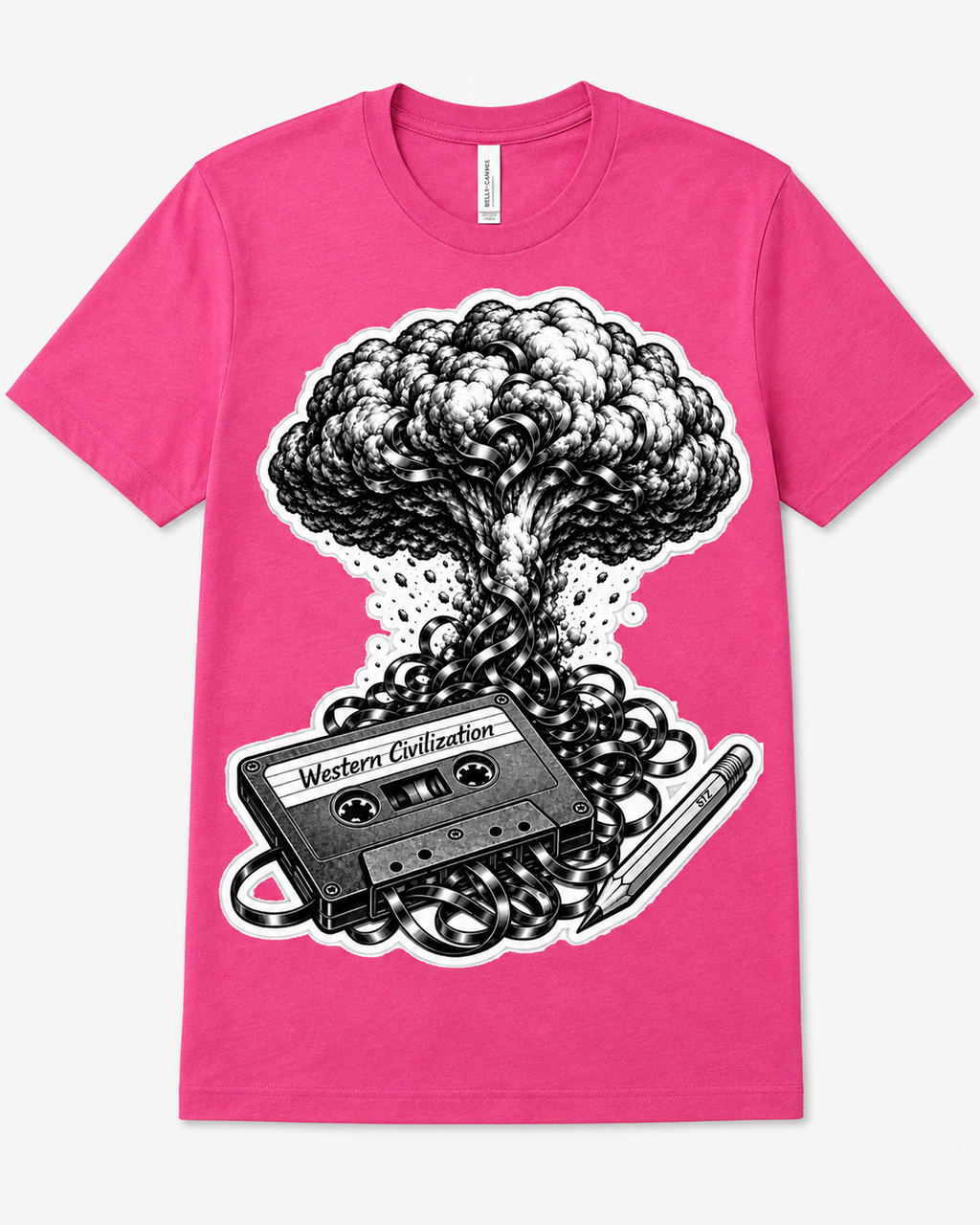 Western Civilization cassette mushroom cloud tee in Bella+Canvas Fuchsia