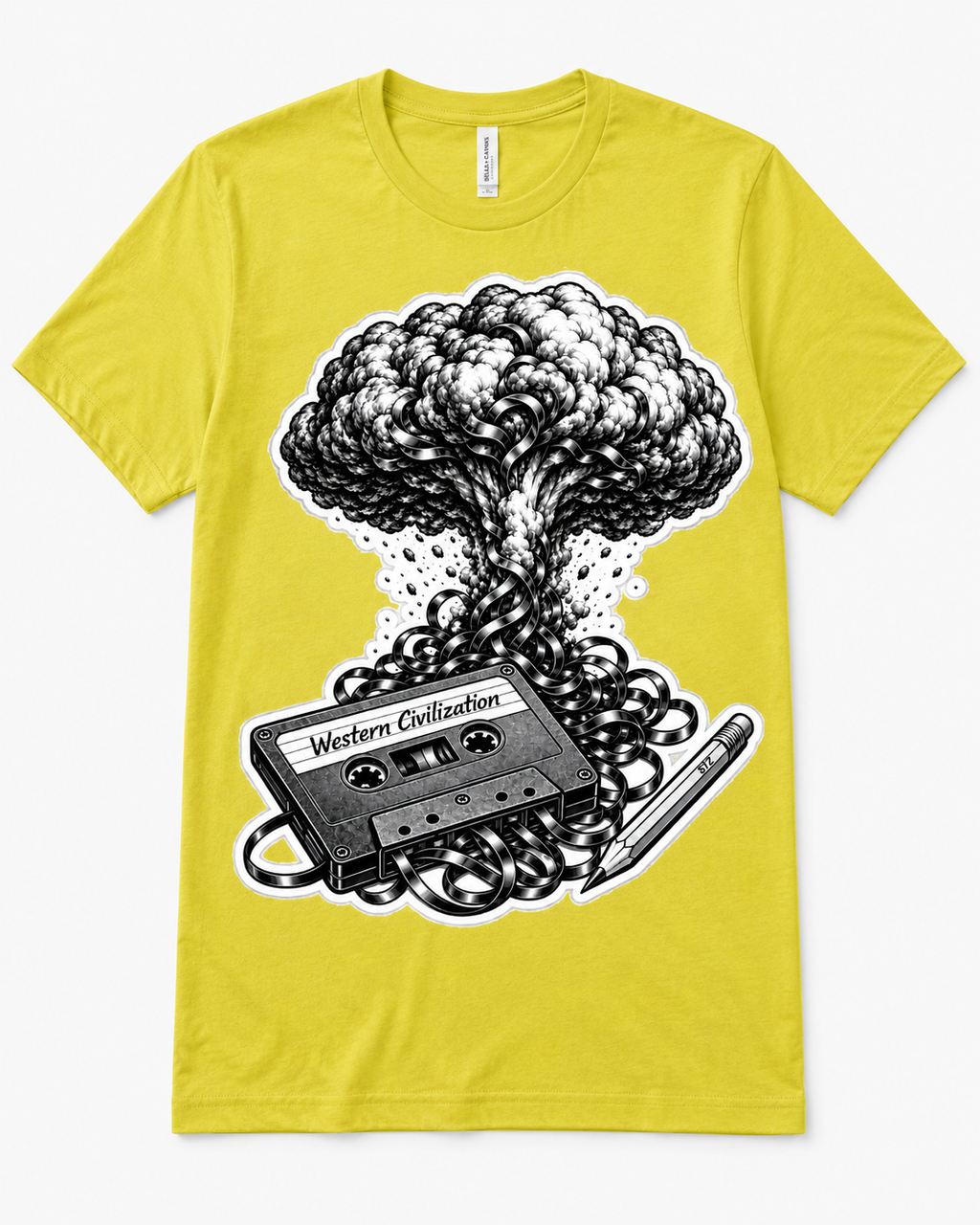 Western Civilization cassette mushroom cloud tee in Bella+Canvas Strobe